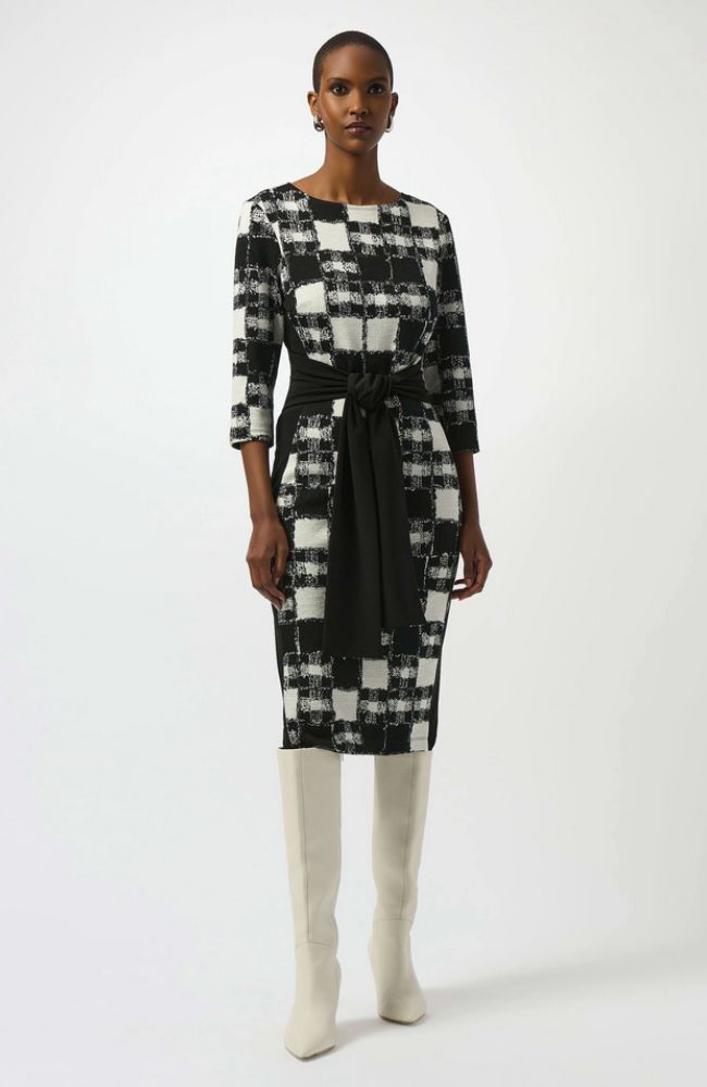 Jacquard Sweater Plaid Print Sheath Dress