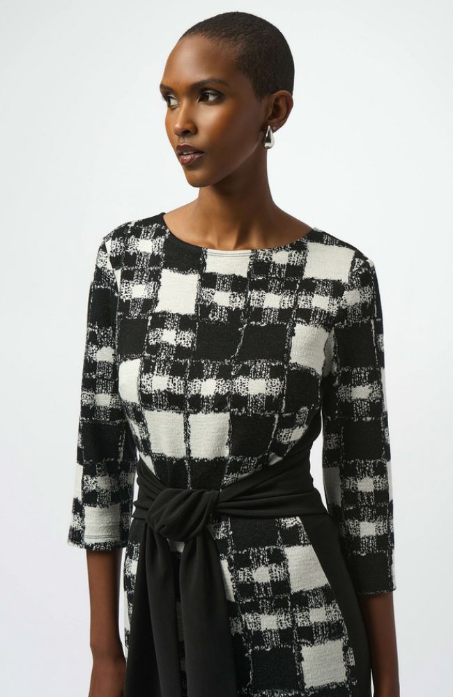 Jacquard Sweater Plaid Print Sheath Dress