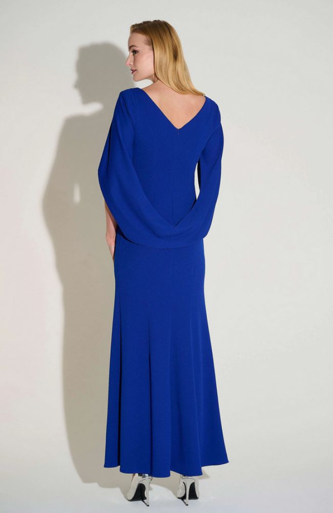 Scuba Crepe Trumpet Gown with Satin Cowl Sleeves