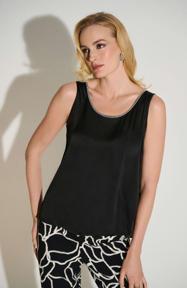 Recycled Satin Top with Rhinestone Trim