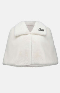 Faux Fur Cape with Crystal Brooch