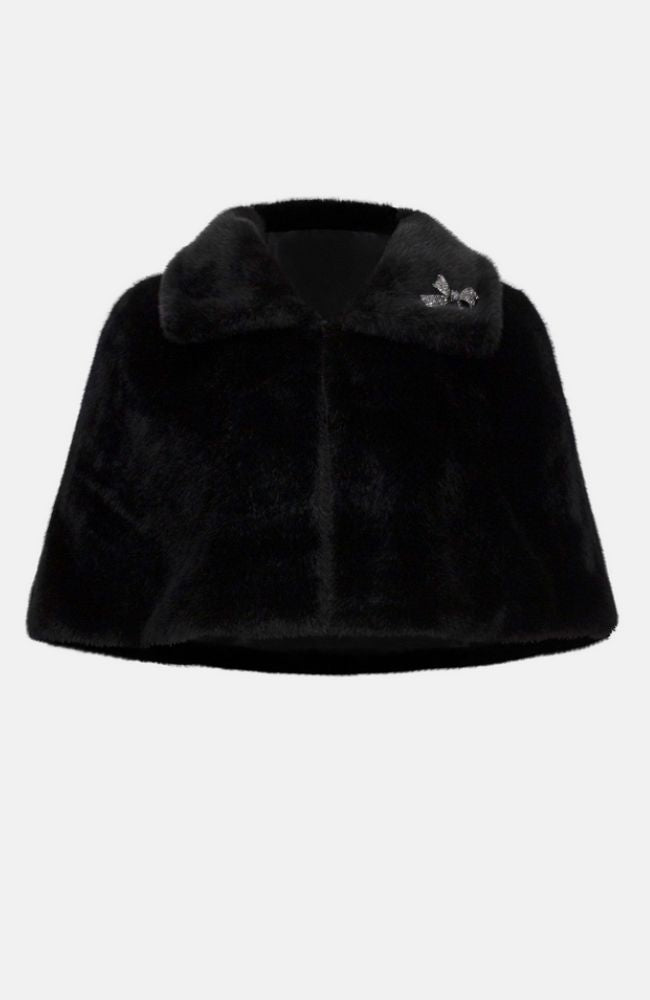 Faux Fur Cape with Crystal Brooch