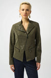 Foiled Faux Suede Fitted Moto Jacket in Avocado