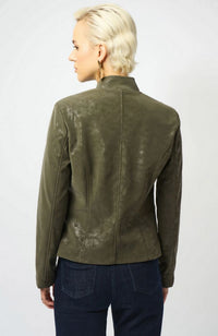 Foiled Faux Suede Fitted Moto Jacket in Avocado