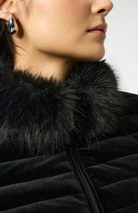 Stretch Velvet Puffer Jacket with Faux Fur Collar