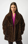 Faux Fur Leopard Print Double-Breasted Coat