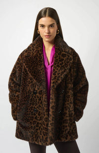 Faux Fur Leopard Print Double-Breasted Coat