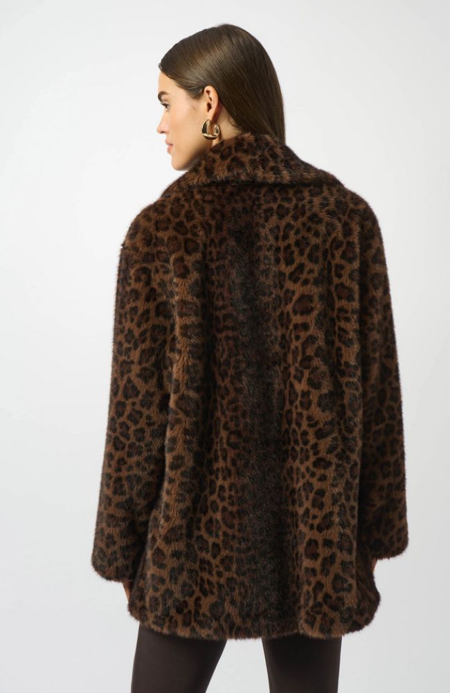 Faux Fur Leopard Print Double-Breasted Coat