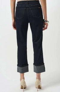 Straight Crop Stretch Jeans with Turned Hem