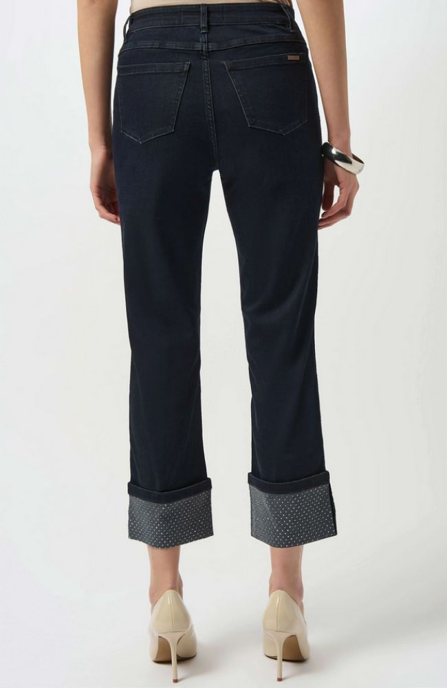 Straight Crop Stretch Jeans with Turned Hem