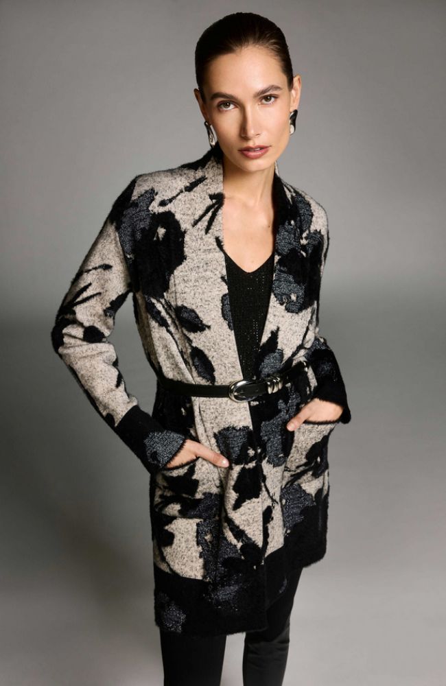 Abstract Jacquard Sweater Knit Long Cardigan