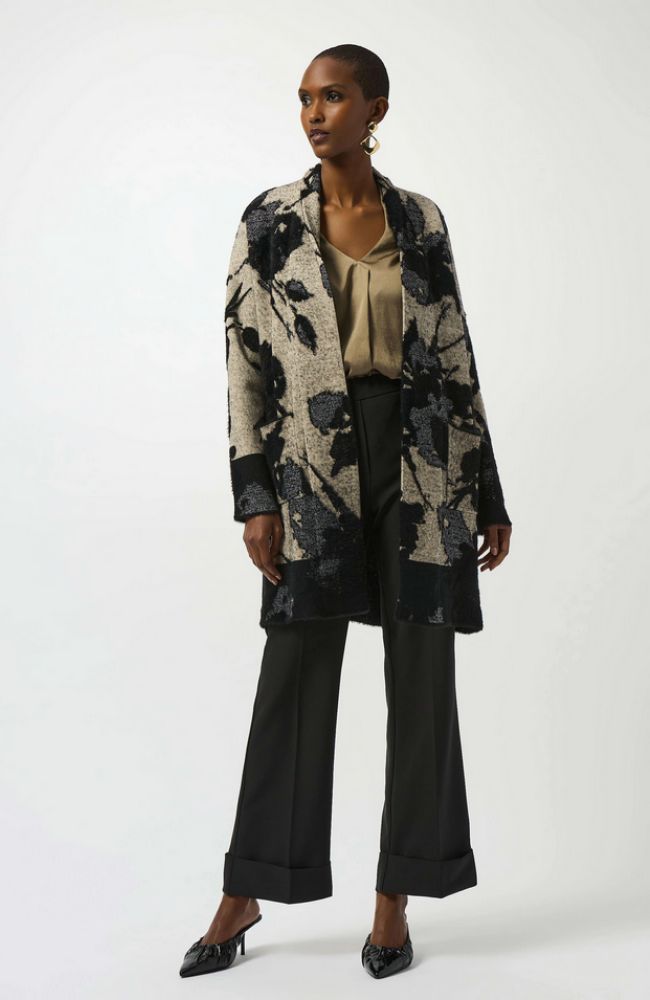 Abstract Jacquard Sweater Knit Long Cardigan