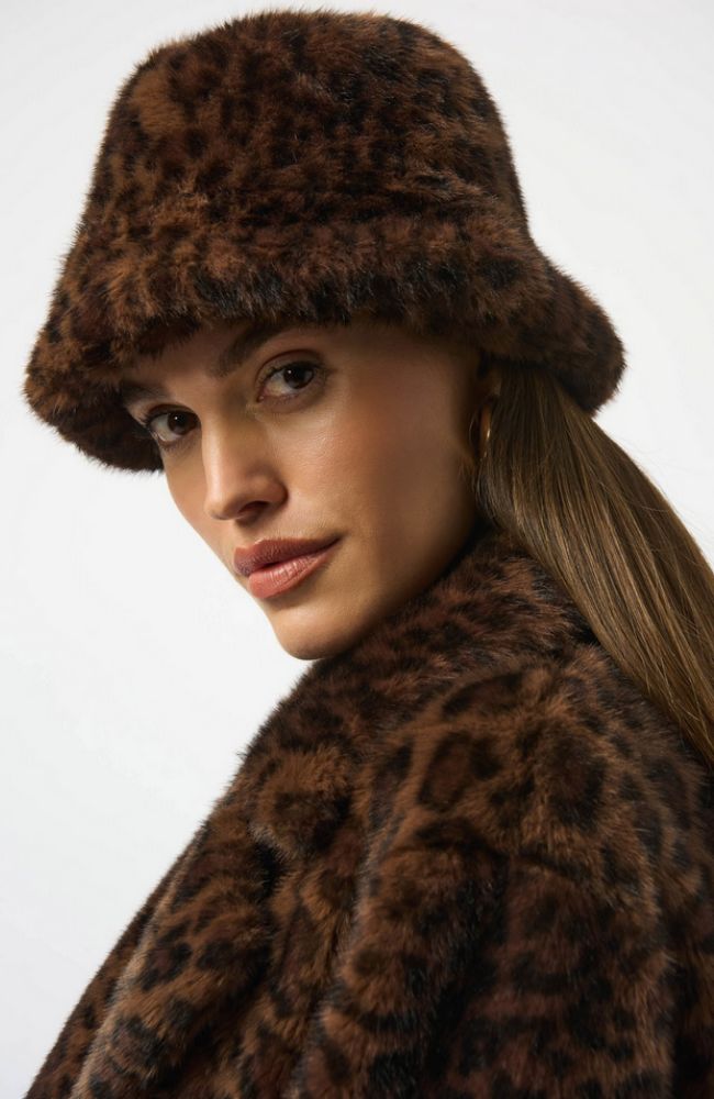 Faux Fur Leopard Print Bucket Hat
