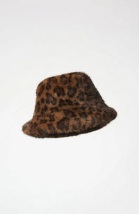 Faux Fur Leopard Print Bucket Hat