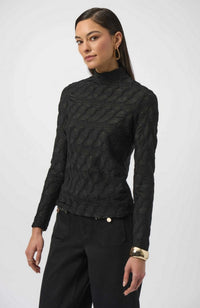 Textured Knit Fitted Top Black