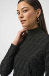 Textured Knit Fitted Top Black