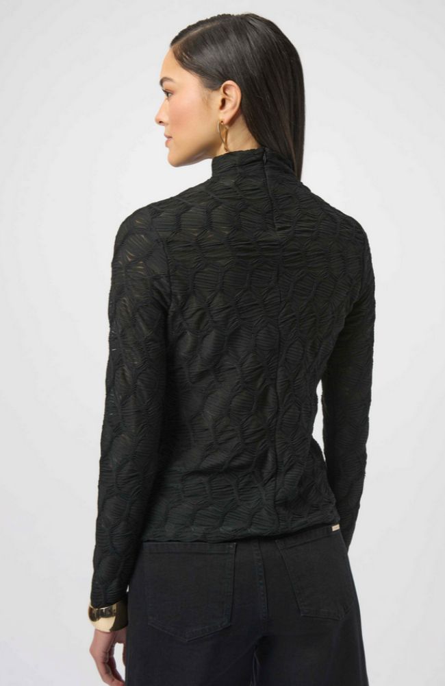 Textured Knit Fitted Top Black