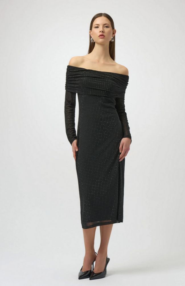 Rhinestone Mesh OTS Midi Dress