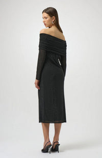 Rhinestone Mesh OTS Midi Dress