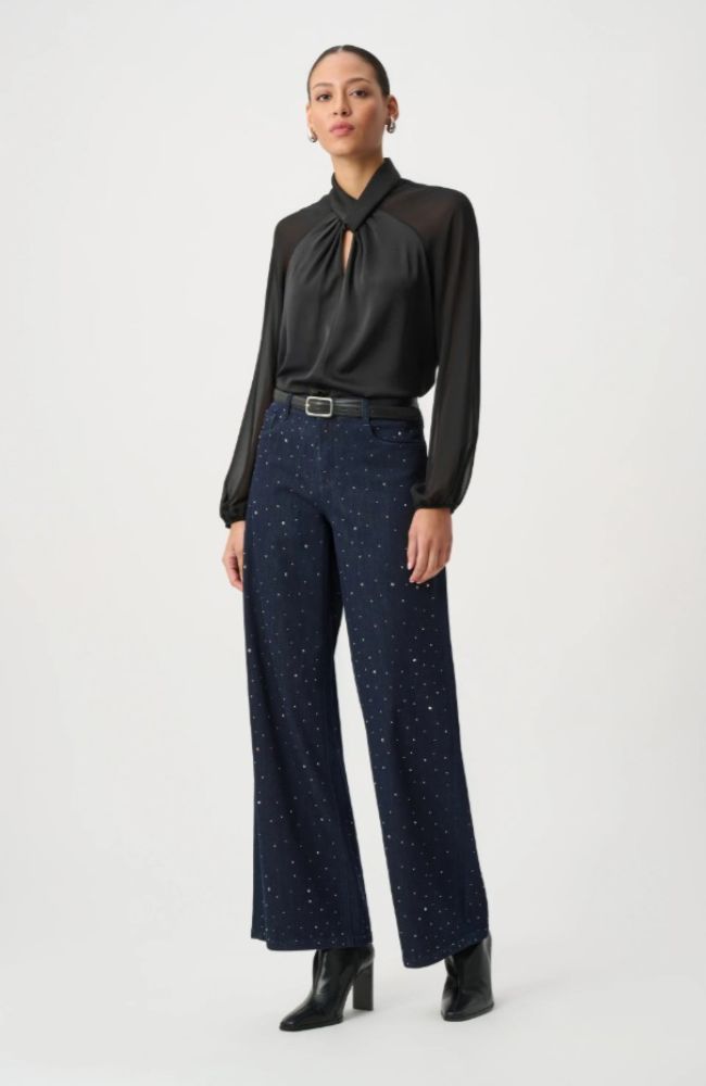 Classic Rhinestone Wide-Leg Jeans