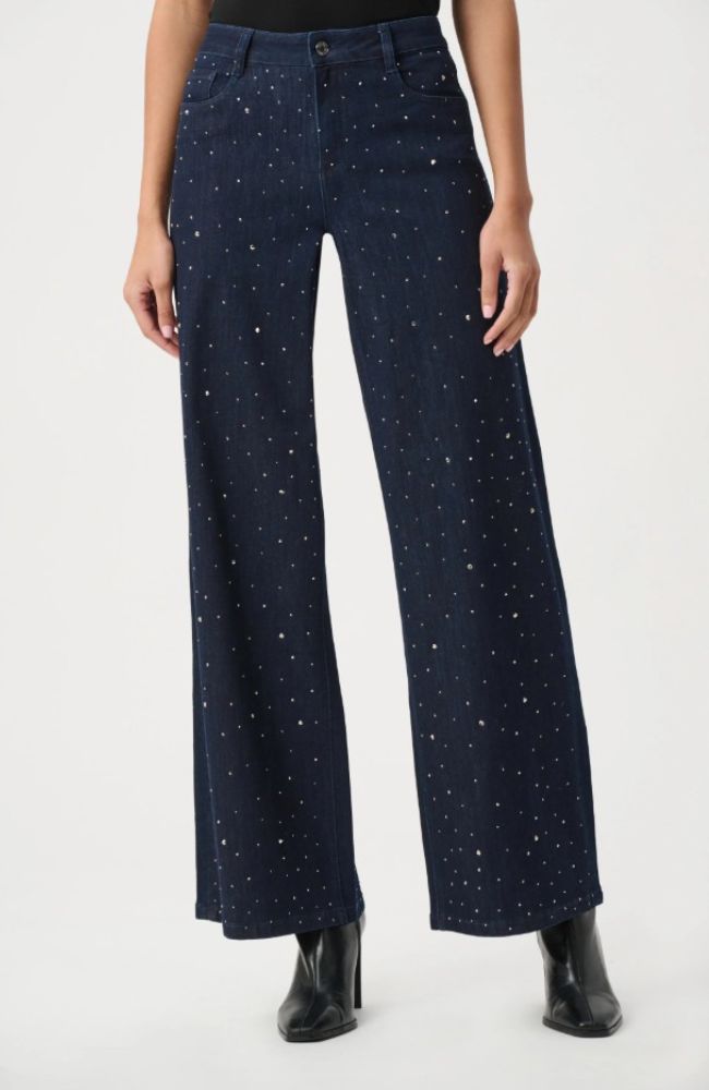 Classic Rhinestone Wide-Leg Jeans