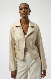 Leatherette Notched Collar Jkt