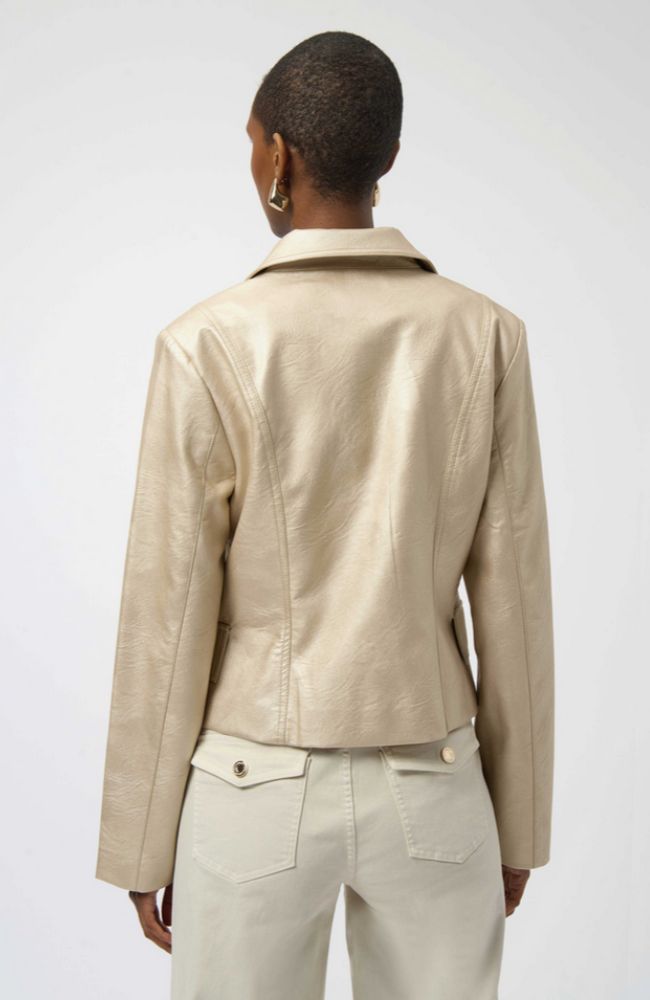 Leatherette Notched Collar Jkt