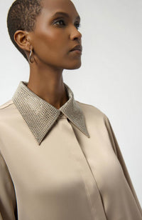 Satin Blouse with Emb Collar