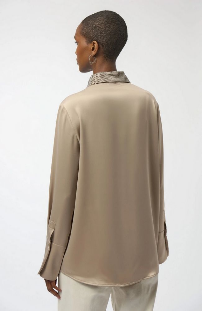 Satin Blouse with Emb Collar