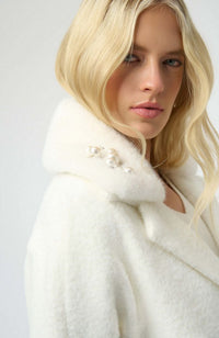 Feather Yarn and Faux Fur Sweater Coat