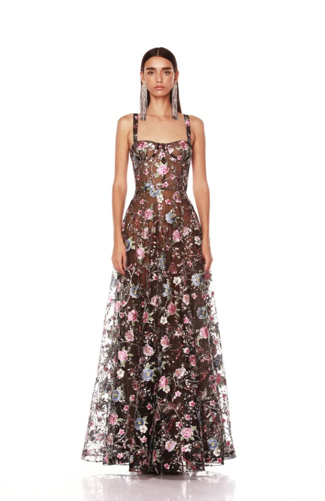 Midnight Embroidered Floral Multi Gown