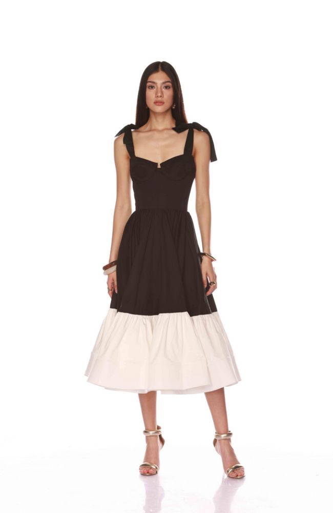 Catalina Midi Dress in Black Beige