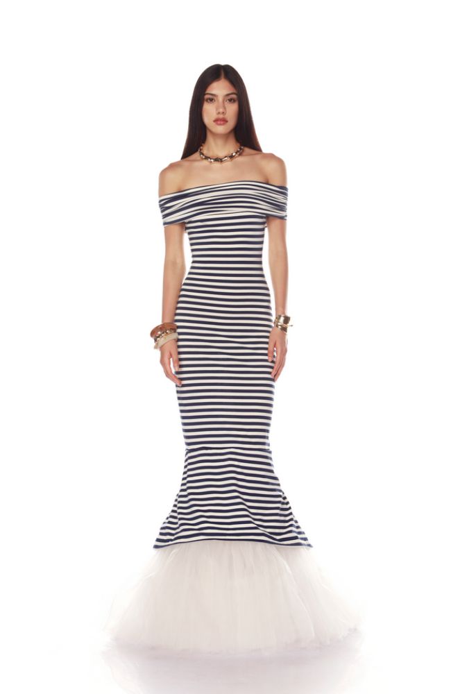 Malory Striped Off The Shoulder Gown