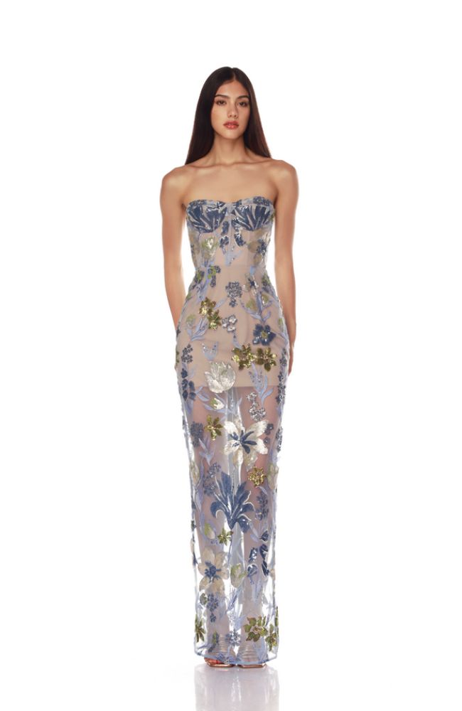 Dahlia Baby Blue Multi Maxi Dress