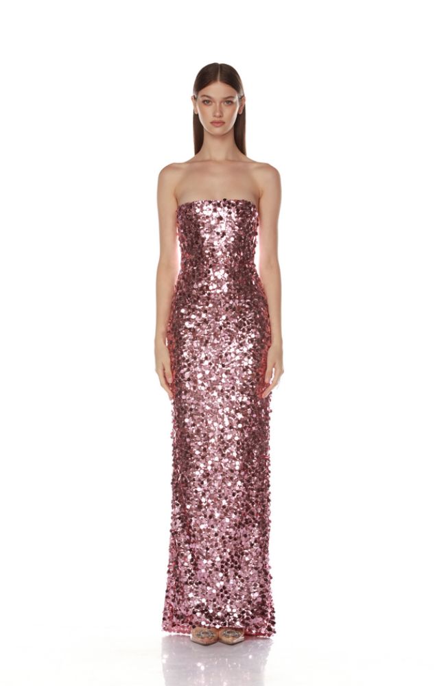 Farah Blush Sequin Strapless Gown