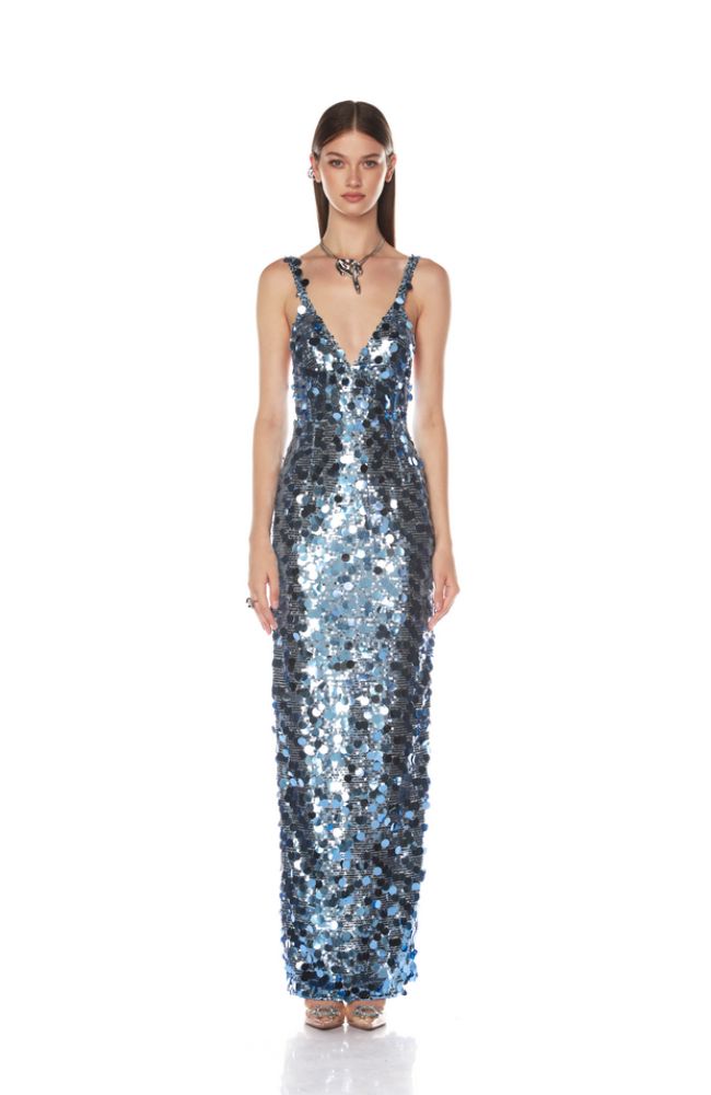 Allegra Ocean Blue Sequin Maxi Dress