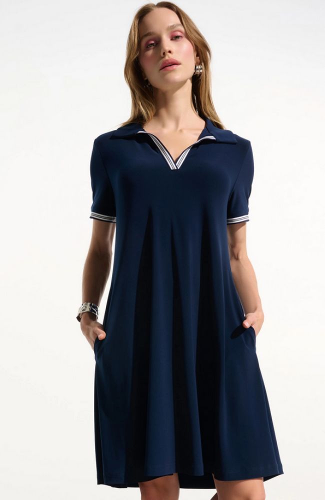 Silky Knit Trapeze Dress in Indigo