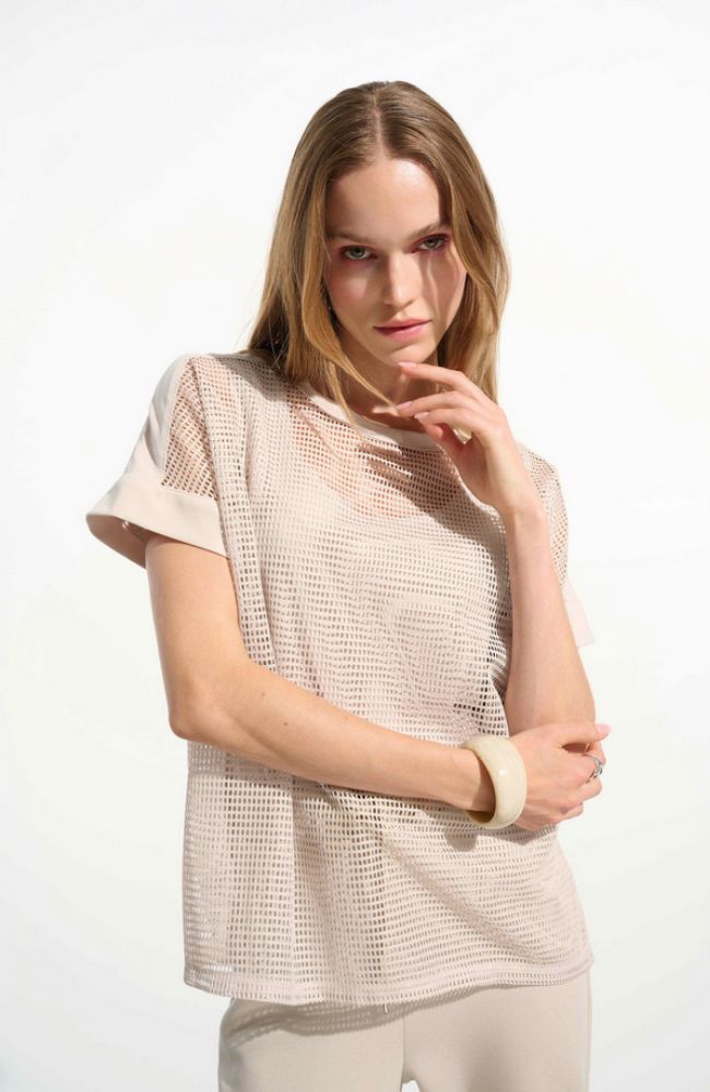 Silky Knit and Mesh Top in Moonstone