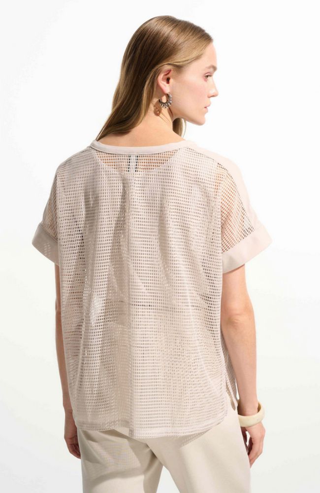 Silky Knit and Mesh Top in Moonstone