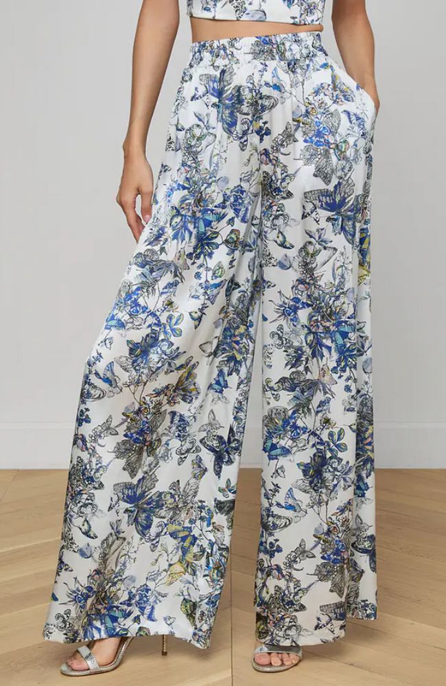 Lillian Wide Leg Pant Gray Watercolor Butterfly