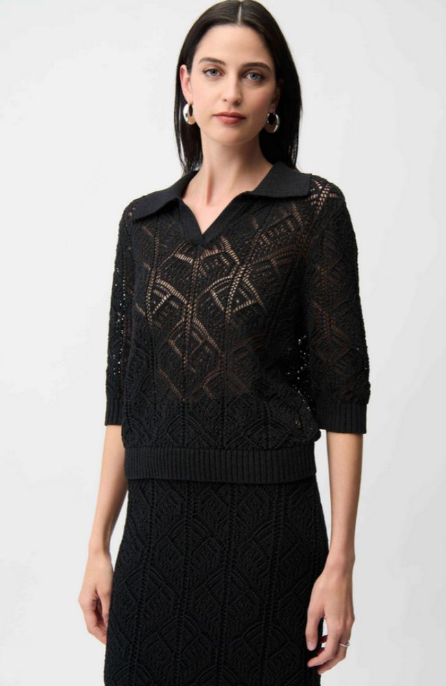 Open Stitch Sweater Polo Collar