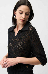 Open Stitch Sweater Polo Collar