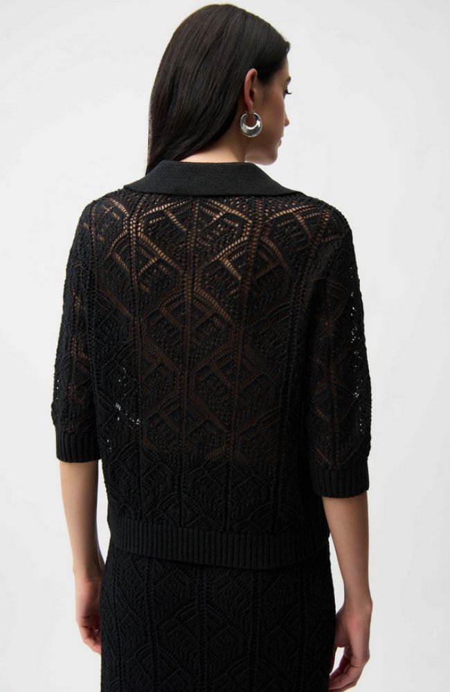 Open Stitch Sweater Polo Collar