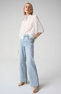 Wide Leg Pearl Rhinestone Jeans
