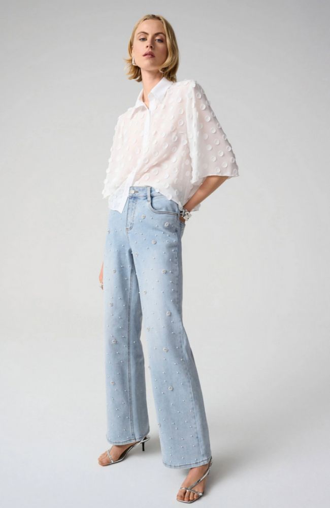 Wide Leg Pearl Rhinestone Jeans