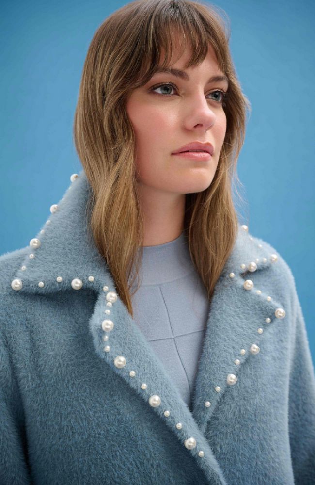 Sweater Coat with Pearl Trim
