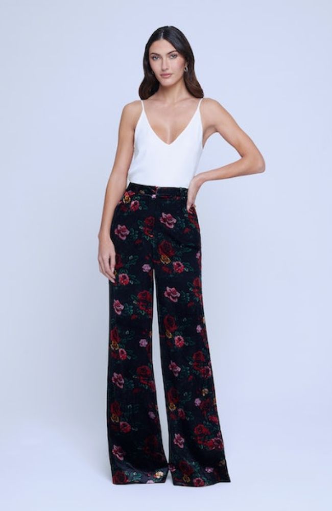 Pilar Wide Leg Pant Black Rose