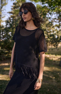 Sweater Knit Top Fringe Trim