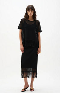 Sweater Knit Top Fringe Trim