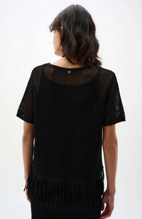 Sweater Knit Top Fringe Trim